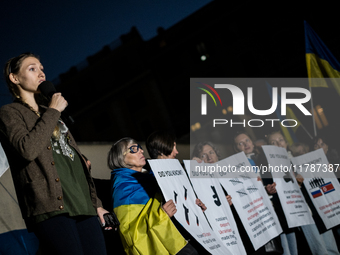 In Rome, Italy, on November 17, 2024, Giulia Schiff participates in a demonstration marking the upcoming anniversary of 1,000 days since Rus...