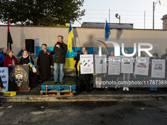 Carlo Calenda, secretary of Azione, participates in a demonstration marking the upcoming anniversary of 1,000 days since Russia's invasion o...