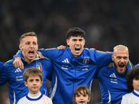 Davide Frattesi, Alessandro Bastoni, and Federico Dimarco of Italy participate in the Group A2 - UEFA Nations League 2024 match between Ital...