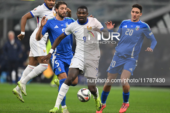 Marcus Thuram of France participates in the Group A2 - UEFA Nations League 2024 match between Italy and France in Milan, Italy, on November...