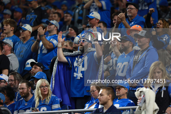 DETROIT,MICHIGAN-November 17: Detroit Lions fans cheer during the second half of an NFL football game between the Jacksonville Jaguars and t...