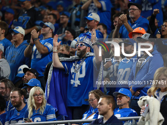 DETROIT,MICHIGAN-November 17: Detroit Lions fans cheer during the second half of an NFL football game between the Jacksonville Jaguars and t...