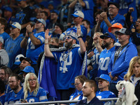 DETROIT,MICHIGAN-November 17: Detroit Lions fans cheer during the second half of an NFL football game between the Jacksonville Jaguars and t...