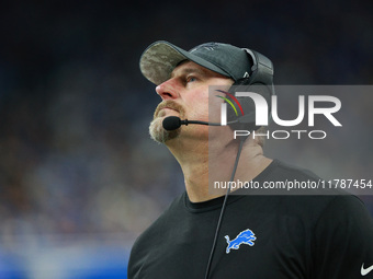 DETROIT,MICHIGAN-November 17: Detroit Lions head coach Dan Campbell looks on during the second half of an NFL football game between the Jack...