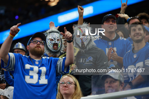 DETROIT,MICHIGAN-November 17: Detroit Lions fans cheer during the second half of an NFL football game between the Jacksonville Jaguars and t...