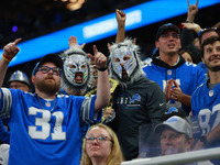 DETROIT,MICHIGAN-November 17: Detroit Lions fans cheer during the second half of an NFL football game between the Jacksonville Jaguars and t...