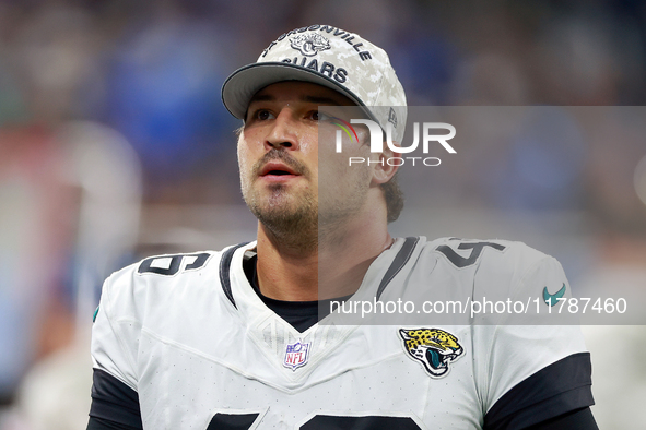 DETROIT,MICHIGAN-NOVEMBER17: Long snapper Ross Matiscik (46) of the Jacksonville Jaguars looks on during a game between the Detroit Lions an...