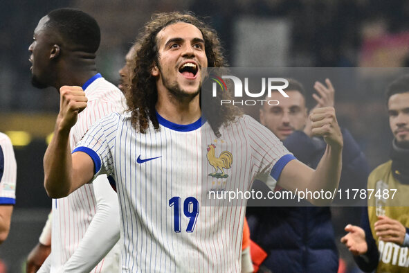 Matteo Guendouzi (FRA) celebrates the victory during the UEFA Nations League Matchday 6 match between Italy and France at the San Siro Stadi...