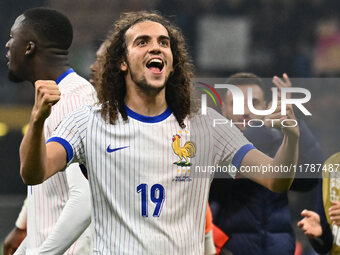 Matteo Guendouzi (FRA) celebrates the victory during the UEFA Nations League Matchday 6 match between Italy and France at the San Siro Stadi...