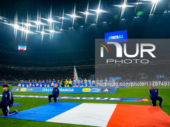 Teams lines up during the UEFA Nations League 2024/25 League A Group 2 match between Italy and France at Stadio Giuseppe Meazza on November...