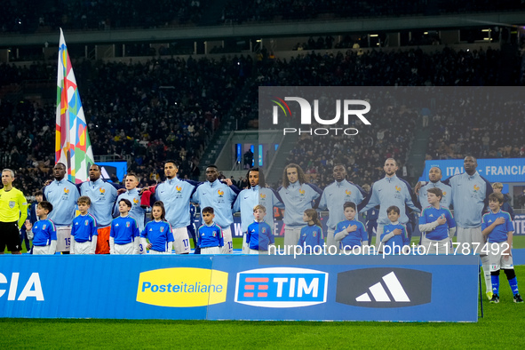 France line up during national anthem during the UEFA Nations League 2024/25 League A Group 2 match between Italy and France at Stadio Giuse...