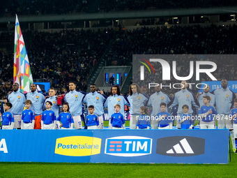 France line up during national anthem during the UEFA Nations League 2024/25 League A Group 2 match between Italy and France at Stadio Giuse...