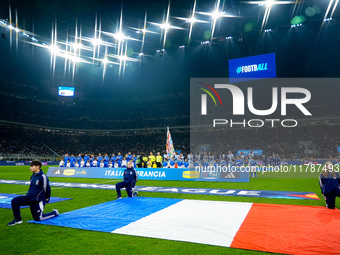 Teams lines up during the UEFA Nations League 2024/25 League A Group 2 match between Italy and France at Stadio Giuseppe Meazza on November...