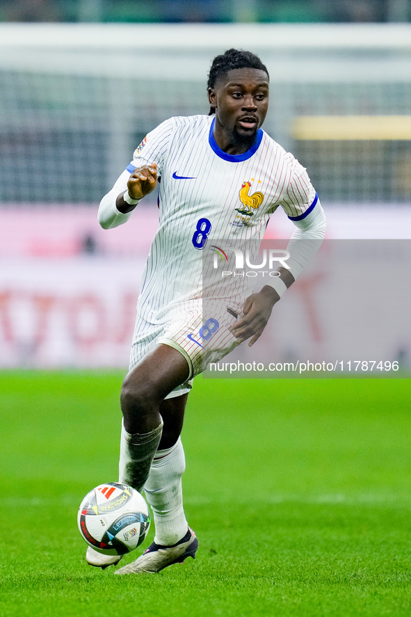 Manu Kone' of France during the UEFA Nations League 2024/25 League A Group 2 match between Italy and France at Stadio Giuseppe Meazza on Nov...