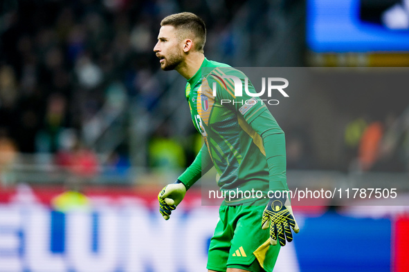 Guglielmo Vicario of Italy looks on during the UEFA Nations League 2024/25 League A Group 2 match between Italy and France at Stadio Giusepp...