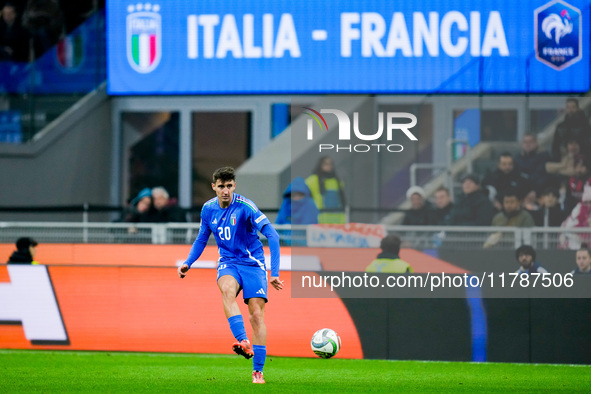 Andrea Cambiaso of Italy during the UEFA Nations League 2024/25 League A Group 2 match between Italy and France at Stadio Giuseppe Meazza on...