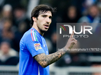 Sandro Tonali of Italy gestures during the UEFA Nations League 2024/25 League A Group 2 match between Italy and France at Stadio Giuseppe Me...