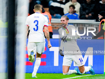 Adrien Rabiot of France celebrates after scoring third goal during the UEFA Nations League 2024/25 League A Group 2 match between Italy and...