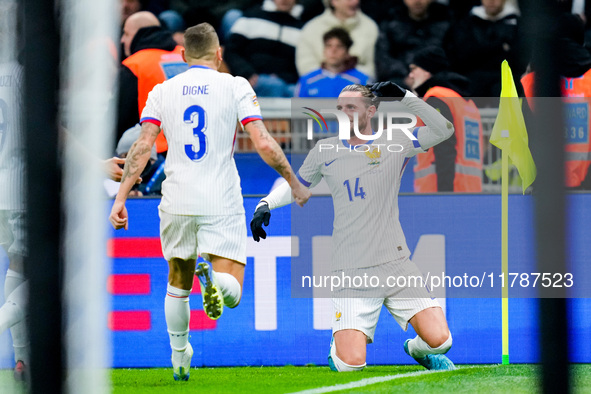 Adrien Rabiot of France celebrates after scoring third goal during the UEFA Nations League 2024/25 League A Group 2 match between Italy and...