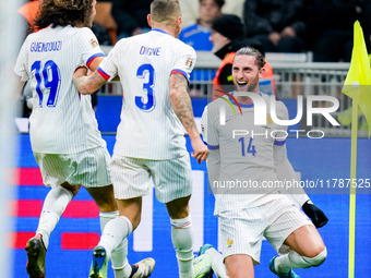 Adrien Rabiot of France celebrates after scoring third goal during the UEFA Nations League 2024/25 League A Group 2 match between Italy and...