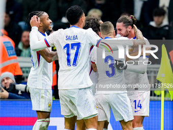 Adrien Rabiot of France celebrates after scoring third goal during the UEFA Nations League 2024/25 League A Group 2 match between Italy and...