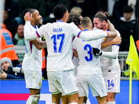 Adrien Rabiot of France celebrates after scoring third goal during the UEFA Nations League 2024/25 League A Group 2 match between Italy and...