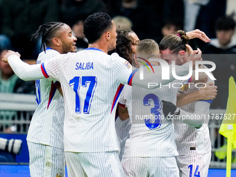 Adrien Rabiot of France celebrates after scoring third goal during the UEFA Nations League 2024/25 League A Group 2 match between Italy and...