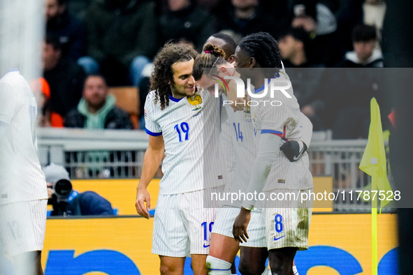 Adrien Rabiot of France celebrates after scoring third goal during the UEFA Nations League 2024/25 League A Group 2 match between Italy and...