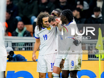 Adrien Rabiot of France celebrates after scoring third goal during the UEFA Nations League 2024/25 League A Group 2 match between Italy and...