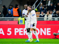 Adrien Rabiot of France celebrates with Marcus Thuram after scoring third goal during the UEFA Nations League 2024/25 League A Group 2 match...