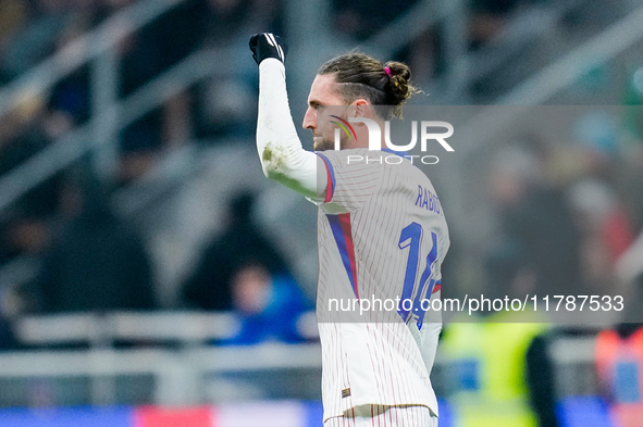 Adrien Rabiot of France celebrates after scoring third goal during the UEFA Nations League 2024/25 League A Group 2 match between Italy and...