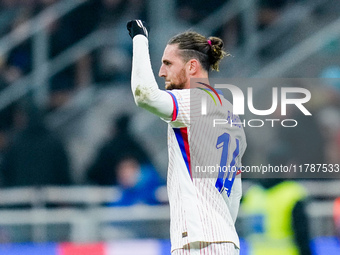 Adrien Rabiot of France celebrates after scoring third goal during the UEFA Nations League 2024/25 League A Group 2 match between Italy and...