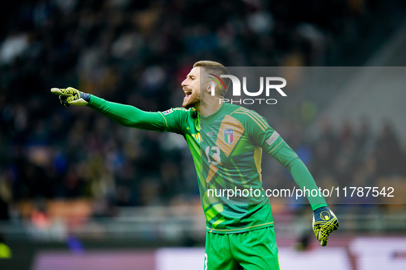 Guglielmo Vicario of Italy during the UEFA Nations League 2024/25 League A Group 2 match between Italy and France at Stadio Giuseppe Meazza...