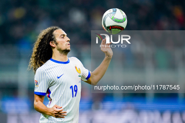 Matteo Guendouzi of France controls the ball during the UEFA Nations League 2024/25 League A Group 2 match between Italy and France at Stadi...