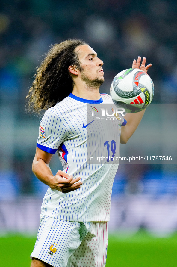 Matteo Guendouzi of France controls the ball during the UEFA Nations League 2024/25 League A Group 2 match between Italy and France at Stadi...