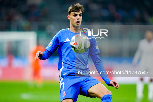 Daniel Maldini of Italy during the UEFA Nations League 2024/25 League A Group 2 match between Italy and France at Stadio Giuseppe Meazza on...