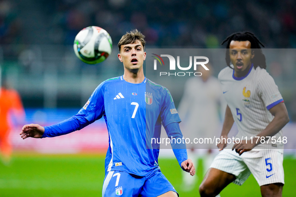 Daniel Maldini of Italy during the UEFA Nations League 2024/25 League A Group 2 match between Italy and France at Stadio Giuseppe Meazza on...