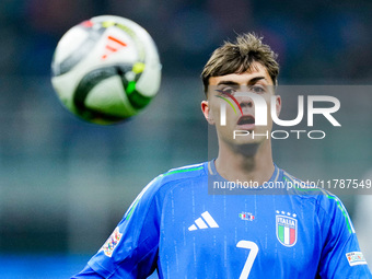 Daniel Maldini of Italy during the UEFA Nations League 2024/25 League A Group 2 match between Italy and France at Stadio Giuseppe Meazza on...