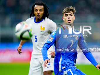 Daniel Maldini of Italy during the UEFA Nations League 2024/25 League A Group 2 match between Italy and France at Stadio Giuseppe Meazza on...