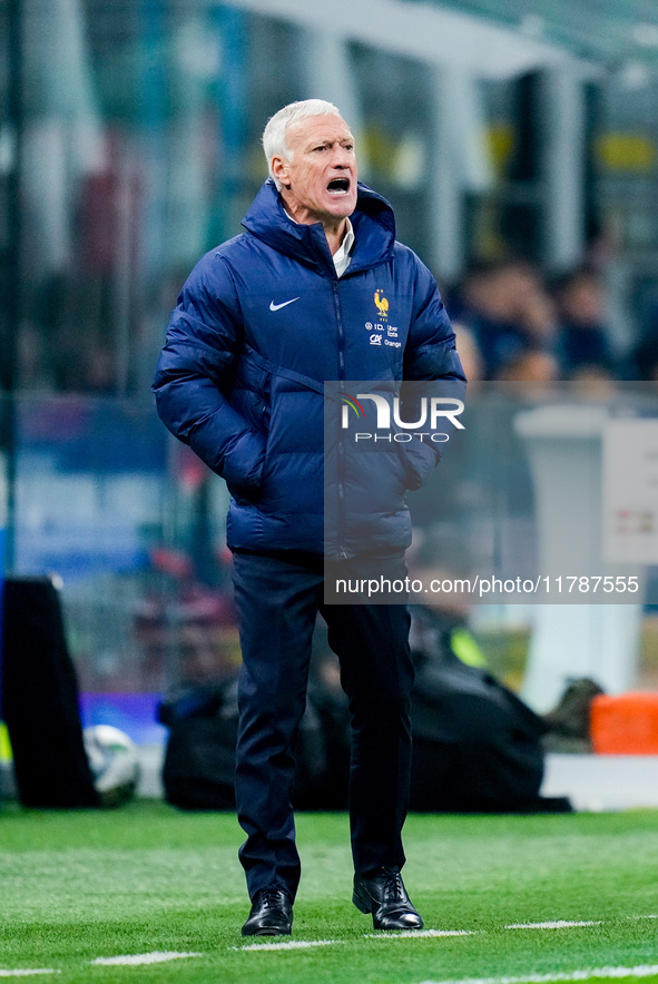 Didier Deschamps head coach of France yells during the UEFA Nations League 2024/25 League A Group 2 match between Italy and France at Stadio...