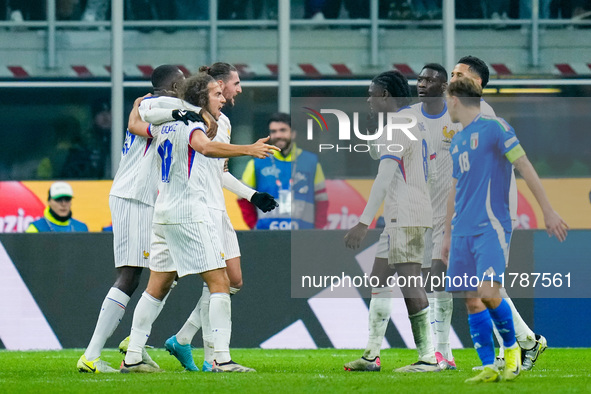 Players of France celebrates the victory at the end of the UEFA Nations League 2024/25 League A Group 2 match between Italy and France at St...