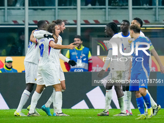 Players of France celebrates the victory at the end of the UEFA Nations League 2024/25 League A Group 2 match between Italy and France at St...