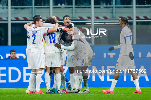 Players of France celebrates the victory at the end of the UEFA Nations League 2024/25 League A Group 2 match between Italy and France at St...