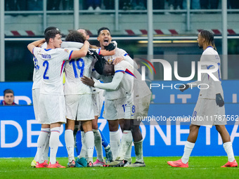 Players of France celebrates the victory at the end of the UEFA Nations League 2024/25 League A Group 2 match between Italy and France at St...