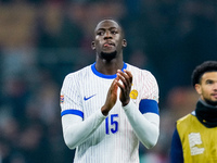 Ibrahima Konate of France celebrates the victory at the end of the UEFA Nations League 2024/25 League A Group 2 match between Italy and Fran...