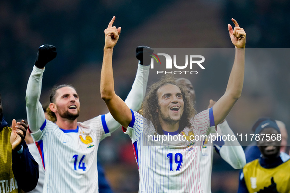 Matteo Guendouzi of France celebrates the victory at the end of the UEFA Nations League 2024/25 League A Group 2 match between Italy and Fra...