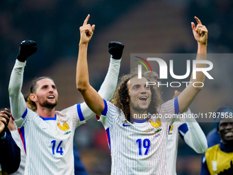 Matteo Guendouzi of France celebrates the victory at the end of the UEFA Nations League 2024/25 League A Group 2 match between Italy and Fra...