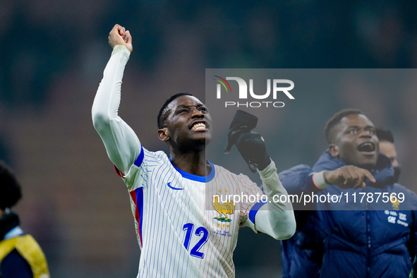 Randal Kolo Muani of France celebrates the victory at the end of the UEFA Nations League 2024/25 League A Group 2 match between Italy and Fr...