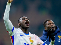 Randal Kolo Muani of France celebrates the victory at the end of the UEFA Nations League 2024/25 League A Group 2 match between Italy and Fr...