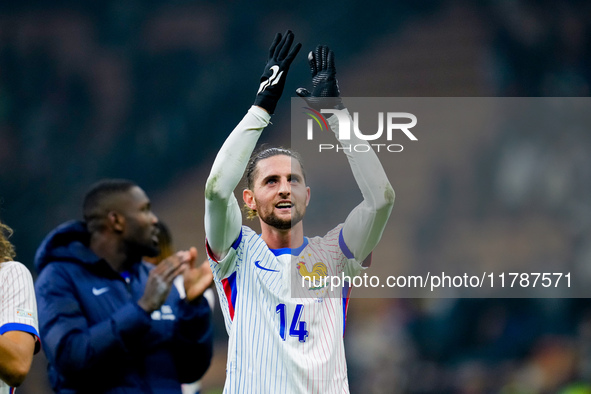 Adrien Rabiot of France celebrates the victory at the end of the UEFA Nations League 2024/25 League A Group 2 match between Italy and France...